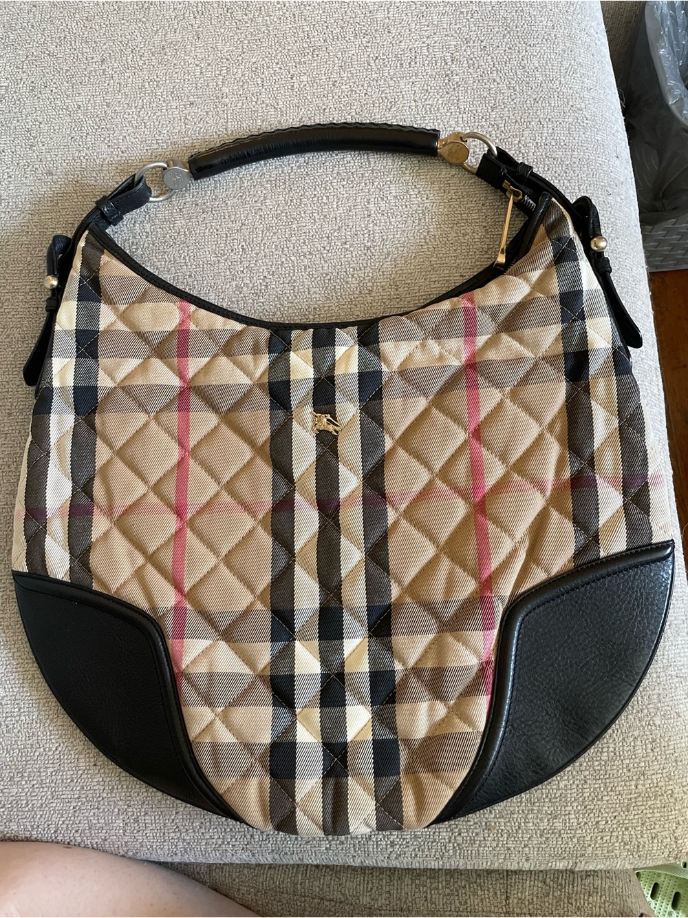 Burberry Quilted Check Hobo Shoulder Bag - Beige, Black, Pink
